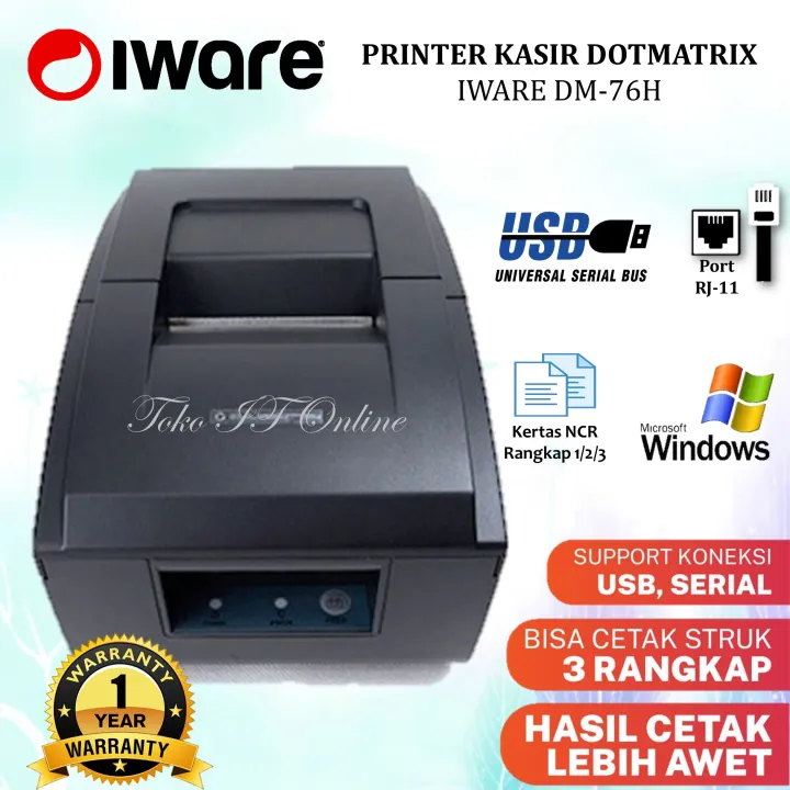 Printer Dm76h Cetak Struk Kasir Toko Resto Parkir Printer Dot Matrix Iware Dm 76h 76mm Usb 3943