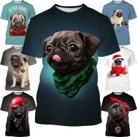2023 NewNew Men S Cool เสื้อยืดสุนัข Pug 3D พิมพ์เสื้อแขนสั้นแฟชั่น Casual T เสื้อเสื้อสัตว์เสื้อยืด