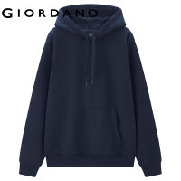 GIORDANO Men Hoodies Windproof Chunky Fleece-Lined Warm Hoodies Simple Solid Color Kanga Pocket Comfy Casual Hoodies 13022854