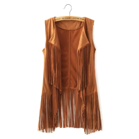 ผู้หญิง Hippie เครื่องแต่งกายชุด Fringe Vest Faux Embroidery De Tassels Vest