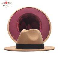 QBHAT 2023 England Style Men Patchwork Felt Jazz Fedoras Women Church And Party Hats Big Wide Brim Ladies Couple Fedora Hats