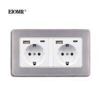 【ใหม่】 EIOMR EU ปลั๊ก146มม.X 86มม.พร้อม USB เยอรมัน16A มาตรฐานสายดิน Wall Power Outlet Strip สำหรับ Home Improvement Wall Socket