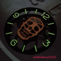 38.9mm Parnis gold hollow Skull Black Dial luminous markers fit 6497 ST3600 Movement Mens New Watch dial