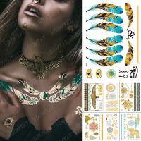 【hot】✈✼  Temporary Sticker Feather Eyes Gold Metallic Flash Tatoo Boho Jewelry Glitter