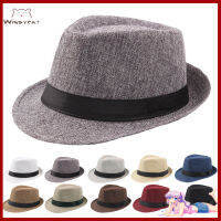 Windycat ผู้ชายสีทึบปีกกว้าง Fedora รู้สึกหมวกปานามาหมวกนักพายเรือซัมเมอร์บีช sunhat