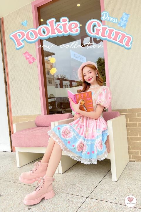 pookie-gum-dress-เดรสน้องหมีกระโปรงบานสุดน่ารัก-เอาไปสะบัดกันให้ฟินเลยจ้าแม่-สีและลายสดใสน่ารัก-แถมเสื้อคลุมกลิตเตอร์