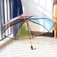 Transparent Umbrella Korea Girl Gifts Rainbow Color Travel Women Windproof Three Folding Clear Automatic Rain Umbrellas Umbrellas