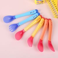 Silicone fork Spoon Baby Tableware Childrens Spoons Kids soft-headed safety temperature-sensitive Anti-scalding tableware Bowl Fork Spoon Sets