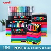 ปากกาเน้นข้อความ POSCA 21สี/24สี PC-3M/1M/5M ปากกาอะคริลิกปากกาไฮไลต์กราฟฟิตีโฆษณา