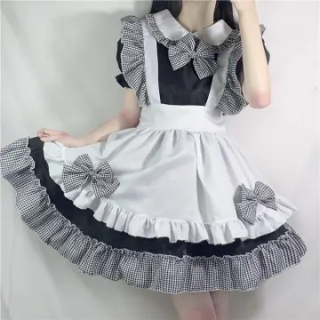 Cafe Maid Outfit Lolita Dress Loli Dress Maid Suit Black Soft Girl Short  Skirt