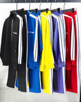 แบรนด์แฟชั่นรุ่นที่ถูกต้อง palm Palm Angel Stripe Ribbon High Street เสื้อกีฬาลำลองชุดคู่การค้าต่างประเทศ ~