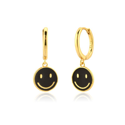 ANDYWEN 925 Sterling Silver Gold Light Pink Smiley Drop Earring Women Happy Face Fine Jewelry Clip Party Girl Jewelry Valentiens