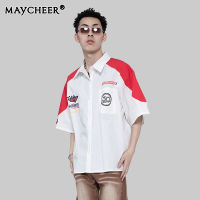 MAYCHEER เสื้อเชิ้ตแขนสั้นผู้ชายสไตล์เรโทรสไตล์เรโทรสำหรับผู้ชาย