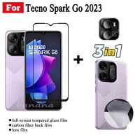 3in1 Tecno Spark Go 2023กระจกเทมเปอร์ฟิล์มกันรอยแบบเต็มสำหรับ Spark Go 2022 Spark 8C/8/8T Spark 9/9T Spark 6 Go ปกป้องหน้าจอเลนส์กล้องถ่ายรูปแก้ว