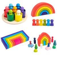 Wooden toys DIY assembled house rainbow building blocks set children Montessori early learning stacked balance educational toys