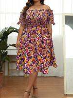 【HOT】✑℡ Finjani Womens Allover Floral Print Shoulder 2023 Dresses Size And