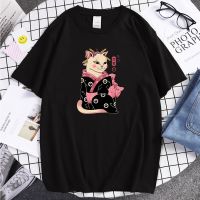 T-Shirt Catana Ukiyoe Style Cat Printing Tshirts MenScrewneck Punk Man T-Shirt Comfortable Summer Tee Shirts Harajuku Clothes S-4XL-5XL-6XL