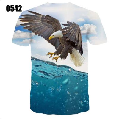 3D printed eagle pattern T-shirt, summer mens short sleeve top, round collar comfortable breathable 2