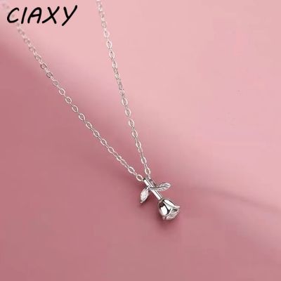 CIAXY Silver Color Rose Plant Pendant Necklaces for Women Valentine 39;s Day Clavicle Chain Fashion Jewelry Gifts