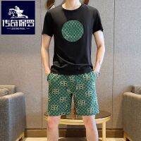 【July hot】 tide brand mens summer suit high-end t-shirt short-sleeved full set of trendy all-match