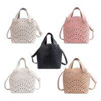 2ชิ้นผู้หญิงหนัง Tote กระเป๋า Satchel ที่จับด้านบน Hollow Design Crossbody Shoulder