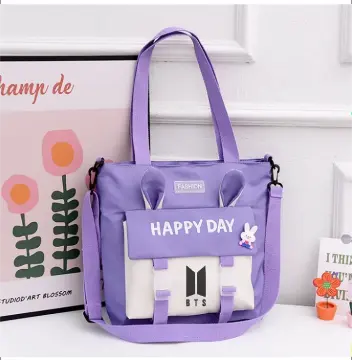 Kpop BTS Merchandise Canvas Shoulder Bag, Hobo Crossbody Handbag Casual  Tote for Army Gifts Pink
