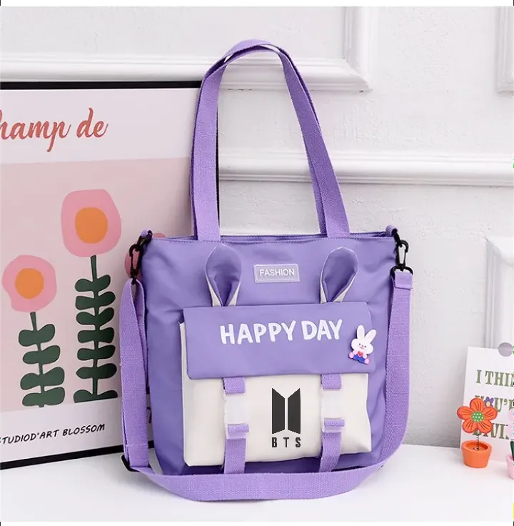 BTS Vinyl Logo Purple PU Leather Sling Bag