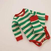 Christmas Baby Clothes Autumn Winter Infant Striped Print Bodysuit Pants 2 Pcs Set Toddler New Years Homewear Set