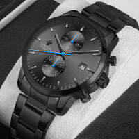 WWOOR Men Watches Luxury Black Business Quartz Clock Analog Chronograph Sport Waterproof Stainless Steel Wristwatch For Men