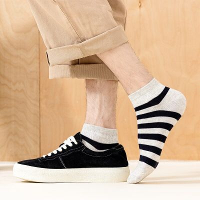 ‘；’ 5 Pairs Men Casual Mesh Boat Socks Male High Quality Cotton Breathable Solid Color Striped Comfortable Male Short Ankle Socks