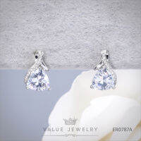 ต่างหูแป้น ประดับคริสตัลสามเหลี่ยม Trillion Cut Diamond ขนาดใหญ่ ตุ้มหู เครื่องประดับ ER0787 ValueJewelry