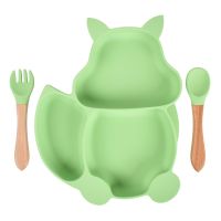 W3JF Nordic BPA Free Silicone Non-slip Squirrel Shape Sucker Training Plate Bowl Baby Shower Gift Fork Spoon Feeding Set