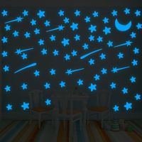 ZZOOI 103 pcs Luminous Stars Meteor Moon Wall Sticker for kids room living room bedroom decoration decals Glow in the dark 3D Stickers
