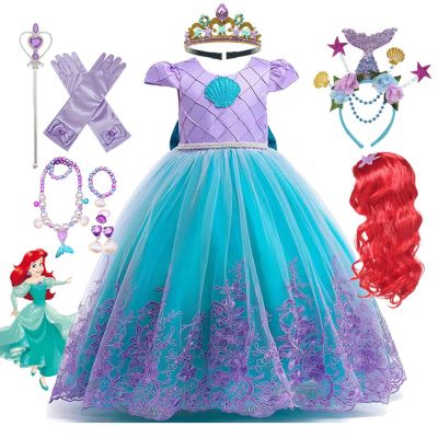 Disney New Girl Ariel Mermaid Princess Dress Embroidery Clothes Children Luxury Vestidos Party Dresses Halloween Cosplay Costume