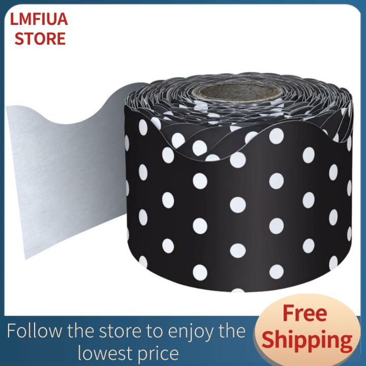 LMFIUA STORE Black Bulletin Board Borders White Polka Dots 65 Feet