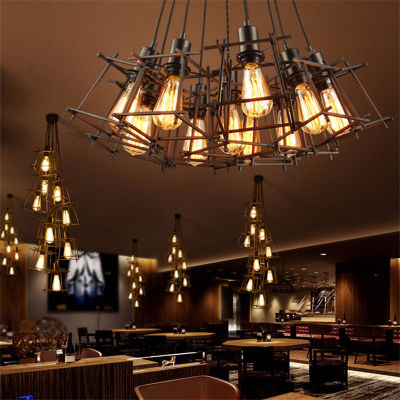star wish Industrial wind spider chandelier creative art lighting retro living room store Loft wrought iron chandelier