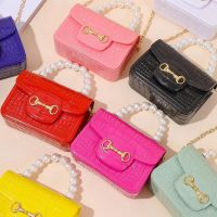 PVC Jelly Crossbody Coin Purse Fashion Mini Handbags Crocodile Pattern Pearl Handbag Plastic Sweet Girl Small Chain Jewelry Bags