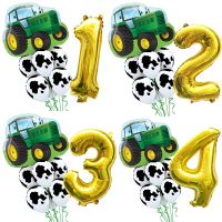 7pcs 34" Tractor 12 Cow Print Balloon Bouquet Foil Mylar Latex Barnyard Farm Animal Ballon Tractor Cow Birthday Party Supplies Balloons