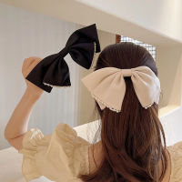 【cw】 High-Grade Satin Solid Color Spring Headband Clip Elegant Pearl Bow Barrettes Hair Accessories Headband ！