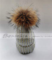 Winter Hats Real Fur Pom Pom Rhinestone Bling Style Women Beanies Warm Knitted Hat Ladies Skullies Caps