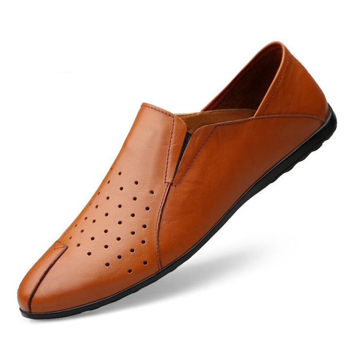 cowhe-รองเท้าหนังแท้สำหรับผู้ชาย-รองเท้าแฟชั่นส่วนบุคคลลิ้นรองเท้าพื้นกันลื่น-comfort-รองเท้าโลฟเฟอร์ลำลองพื้นรองเท้าผ้าใบ