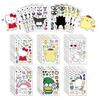 8/16Sheets Kuromi Hello Kitty Puzzle Anime Stickers Make-a-Face Assemble Funny Cartoon Decal Assemble Jigsaw Children Gift Toy Stickers