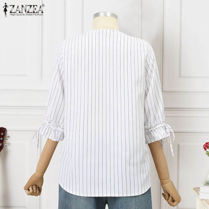 สินค้ามาใหม่-จัดส่งฟรี-fancystyle-zanzea-เสื้อเสื้อพิมพ์ลายคอวีลายทางสไตล์เกาหลีของผู้หญิงเสื้อแขนยาวเสื้อทรงหลวมลำลอง-10