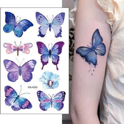 Waterproof Butterfly Temporary Tattoo Sticker Flowers Butterfly Body Art Fake Tattoo Clavicle Leg Arm Art Female Tatoo Stickers