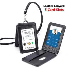 NEW Luxury Genuine Leather ID Badge Holder Access Control Card Holders with  Neck Lanyard Formal Staff Office Worker Supplies Magnet Hasp ID Card Cases