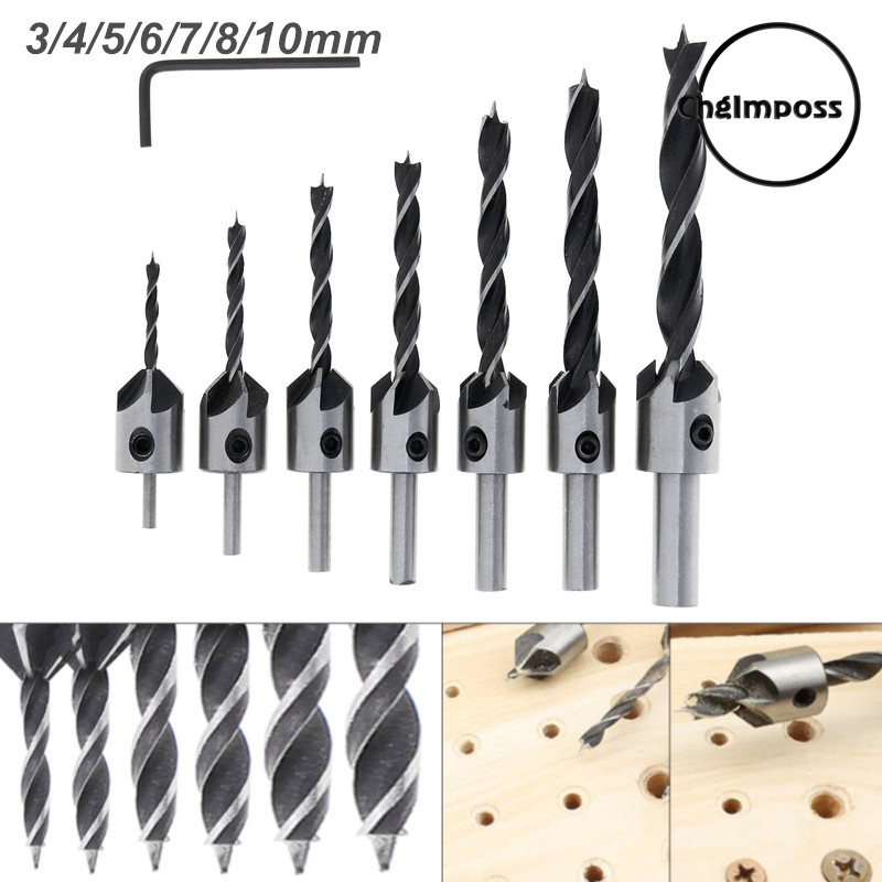3 4 5 6 7 8 10mm Counter Sink Drill Bit Woodworking Round Shank With Hex Key New 