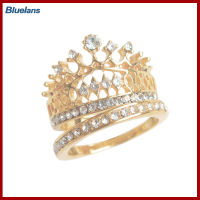 Bluelans สตรีแฟชั่นราชินีมงกุฎชุดรูปแบบแหวน Rhinestone แหวนสองชิ้นเครื่องประดับ 6 (เงิน)