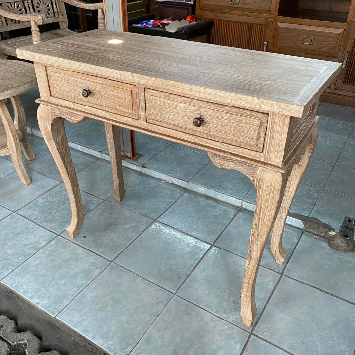 ประกอบแล้ว-โต๊ะทำงานไม้สัก-กว้าง-90x80x40-cm-โต๊ะวางทีวี-ไม้สักทอง-ชั้นวางทีวีไม้สักทอง-โต๊ะคอนโซล-โต๊ะชิดผนัง-teak-wood-desk