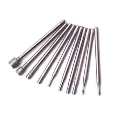10Pcs 2.35mm Shank Diamond Burr Bits Set Grinding Head Rotary Tool 0.84mm to 5mm for Jade Glass Engraving Hole drilling Tools