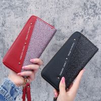 【Lanse store】Fashion Women Sequin Patchwork Glitter Wallet Female Pu Leather Long Coin Purses Ladies Multifunction Wristband Clutch Phone Bag